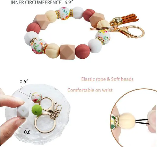 Alt view image 3 of 4 - DJDIRY Silicone Bead Keychain Bracelet Wristlet Keychain Key Ring | Bracelet Bangle Chain for Women Car Key Chain Ring