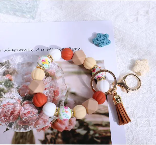 Alt view image 4 of 4 - DJDIRY Silicone Bead Keychain Bracelet Wristlet Keychain Key Ring | Bracelet Bangle Chain for Women Car Key Chain Ring
