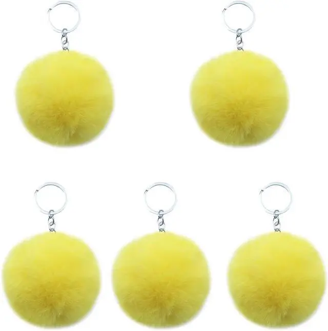 Main image of Unpafcxddyig 5 Pieces Pom Pom Keychains Faux Rabbit Fur Ball Keychain Fluffy Puff Ball Keyring