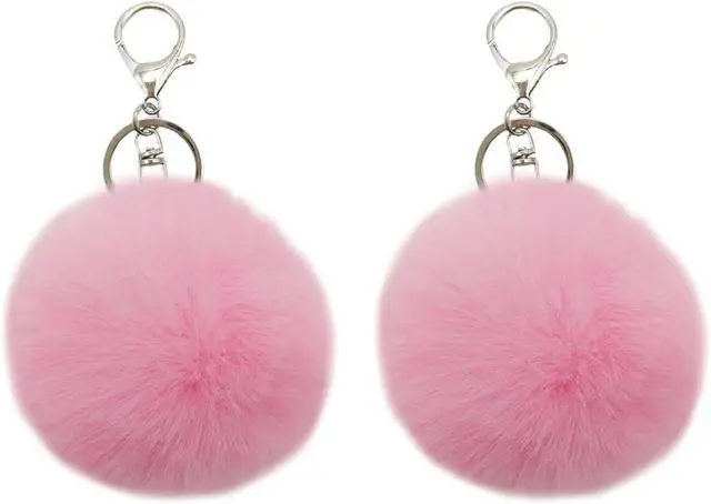 Main image of 2 pieces Car Key Soft Plush Pompoms Keychain for Women Pendant Accessories