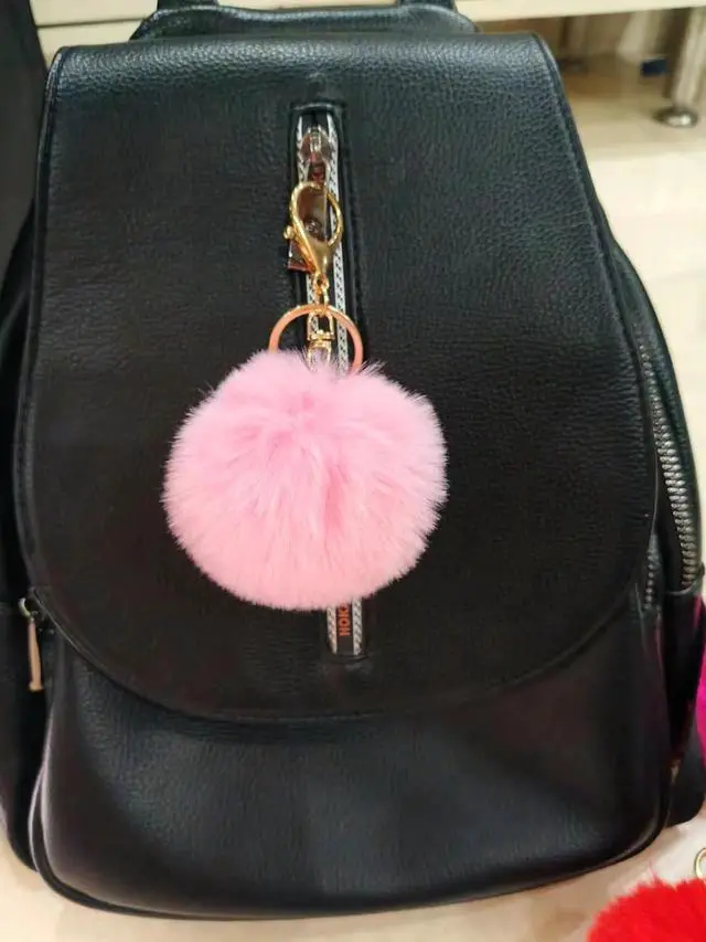 Alt view image 4 of 4 - 2 pieces Car Key Soft Plush Pompoms Keychain for Women Pendant Accessories