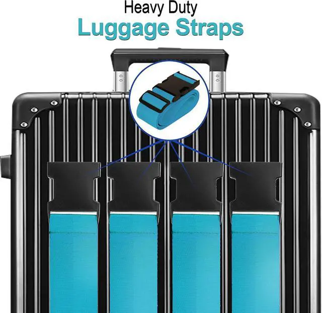 Alt view image 3 of 7 - Luggage Straps for Suitcases TSA Approved Travel Belt 4 Pack by Chelmon (Sky Blue)