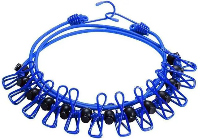 Alt view image 2 of 7 - 2 Pack 11 Feet Windproof Clothesline with 12 Blue Clips, Adjustable Clothes Line for Home, Travel and Outdoor Hanging Clothes