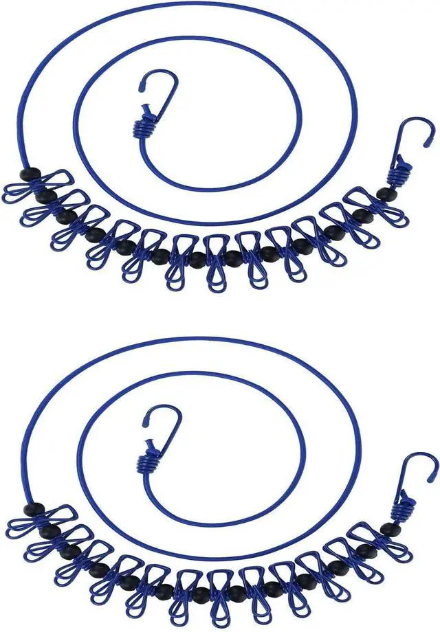 Main image of 2 Pack 11 Feet Windproof Clothesline with 12 Blue Clips, Adjustable Clothes Line for Home, Travel and Outdoor Hanging Clothes