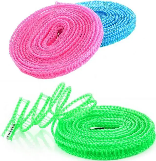 Main image of Foshine Clotheslines 3 pcs 1.64ft Length Clothes Drying Rope Portable | Windproof 5m Clothesline For Camping Travel Indoor Outdoor Laundry Clothes Line Blue Pink Green