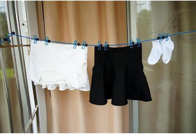 Alt view image 7 of 7 - 2 Pack 11 Feet Windproof Clothesline with 12 Blue Clips, Adjustable Clothes Line for Home, Travel and Outdoor Hanging Clothes