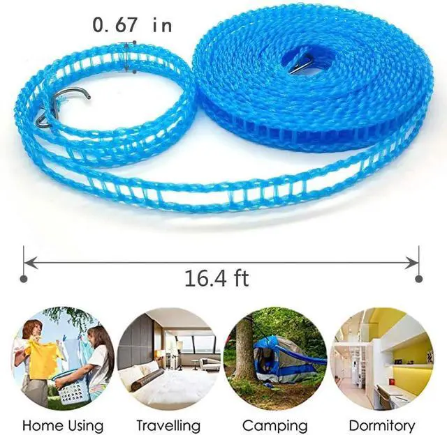 Alt view image 2 of 7 - Foshine Clotheslines 3 pcs 1.64ft Length Clothes Drying Rope Portable | Windproof 5m Clothesline For Camping Travel Indoor Outdoor Laundry Clothes Line Blue Pink Green