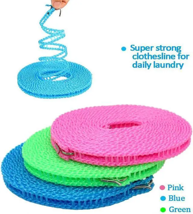 Alt view image 3 of 7 - Foshine Clotheslines 3 pcs 1.64ft Length Clothes Drying Rope Portable | Windproof 5m Clothesline For Camping Travel Indoor Outdoor Laundry Clothes Line Blue Pink Green