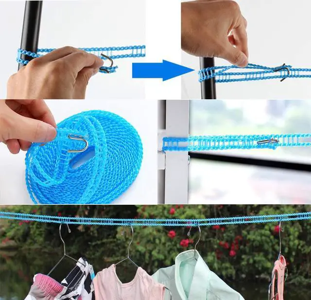 Alt view image 5 of 7 - Foshine Clotheslines 3 pcs 1.64ft Length Clothes Drying Rope Portable | Windproof 5m Clothesline For Camping Travel Indoor Outdoor Laundry Clothes Line Blue Pink Green