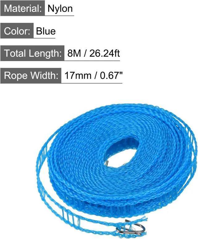 Alt view image 2 of 5 - uxcell Portable Clothesline, 26.24ft Nylon Windproof Non-Slip Washing Line Rope for Courtyard Outdoor Travel Camping Laundry Drying, Blue
