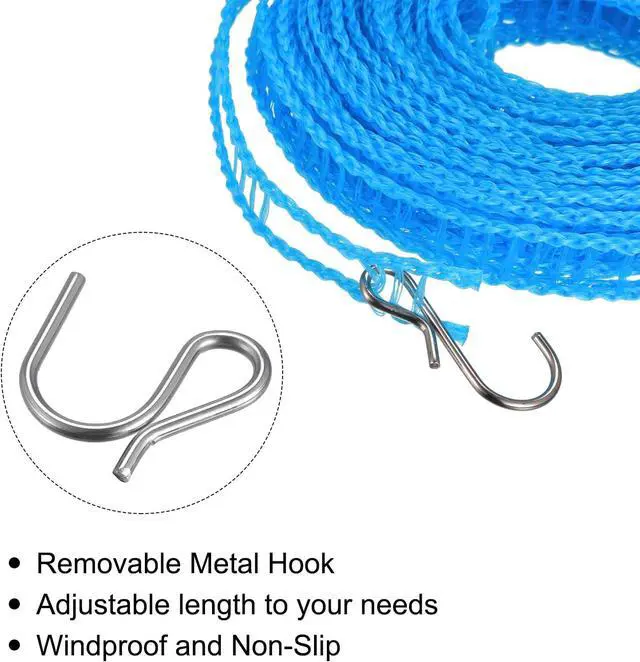 Alt view image 4 of 5 - uxcell Portable Clothesline, 26.24ft Nylon Windproof Non-Slip Washing Line Rope for Courtyard Outdoor Travel Camping Laundry Drying, Blue