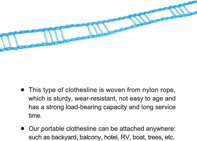 Alt view image 3 of 5 - uxcell Portable Clothesline, 26.24ft Nylon Windproof Non-Slip Washing Line Rope for Courtyard Outdoor Travel Camping Laundry Drying, Blue