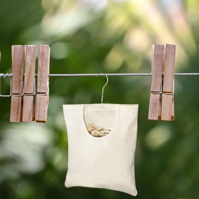 Alt view image 5 of 7 - Ragyzity Canvas Clothespin Bag, Beige (32x27 cm/13.33x11.25 inch), Zipper Closure, Portable Clothes Pin Hanging Bag for Home Balcony Travel