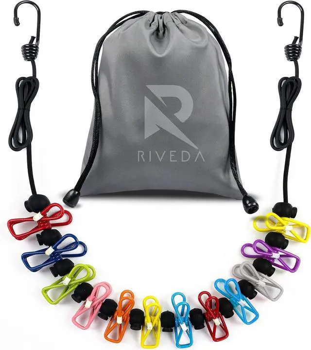Main image of Portable Travel Clothesline with 12 Colorful Clips & Bag, Elastic RV & Camping Clothes Line for Indoor Laundry Drying Line & Outdoor Camping Accessories (Elastic)
