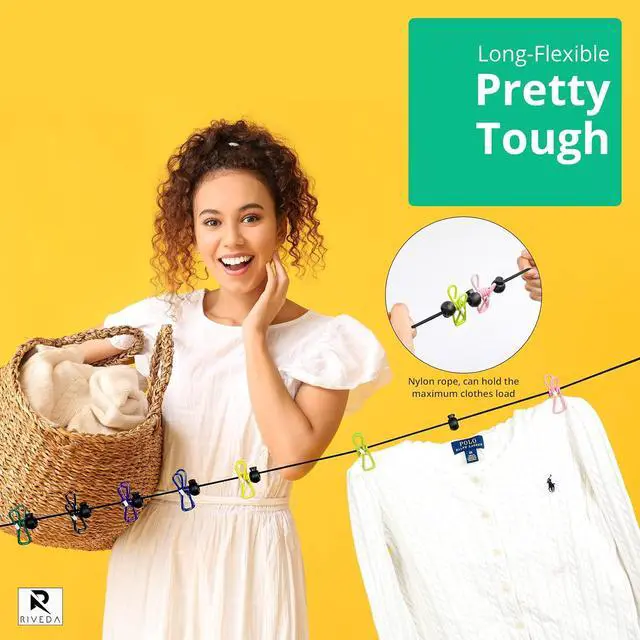 Alt view image 4 of 7 - Portable Travel Clothesline with 12 Colorful Clips & Bag, Elastic RV & Camping Clothes Line for Indoor Laundry Drying Line & Outdoor Camping Accessories (Elastic)