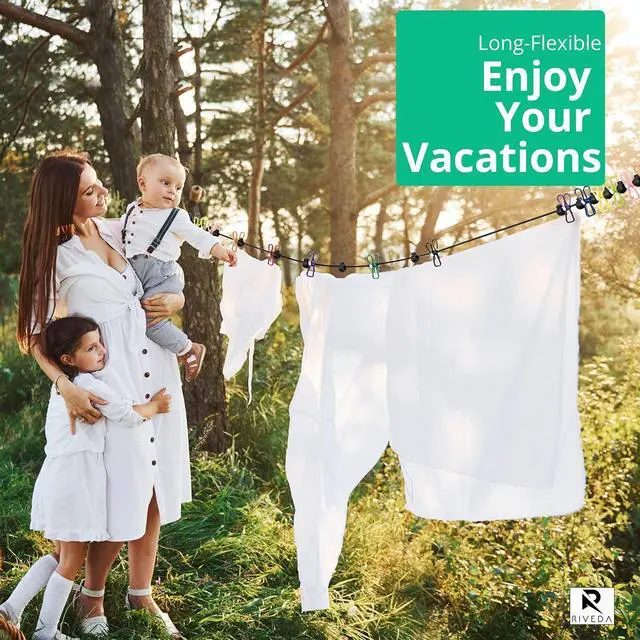 Alt view image 5 of 7 - Portable Travel Clothesline with 12 Colorful Clips & Bag, Elastic RV & Camping Clothes Line for Indoor Laundry Drying Line & Outdoor Camping Accessories (Elastic)