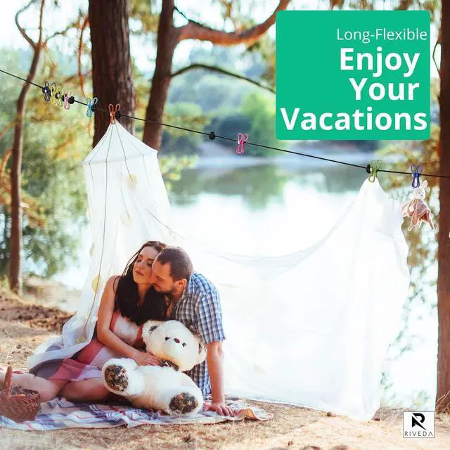 Alt view image 6 of 7 - Portable Travel Clothesline with 12 Colorful Clips & Bag, Elastic RV & Camping Clothes Line for Indoor Laundry Drying Line & Outdoor Camping Accessories (Elastic)