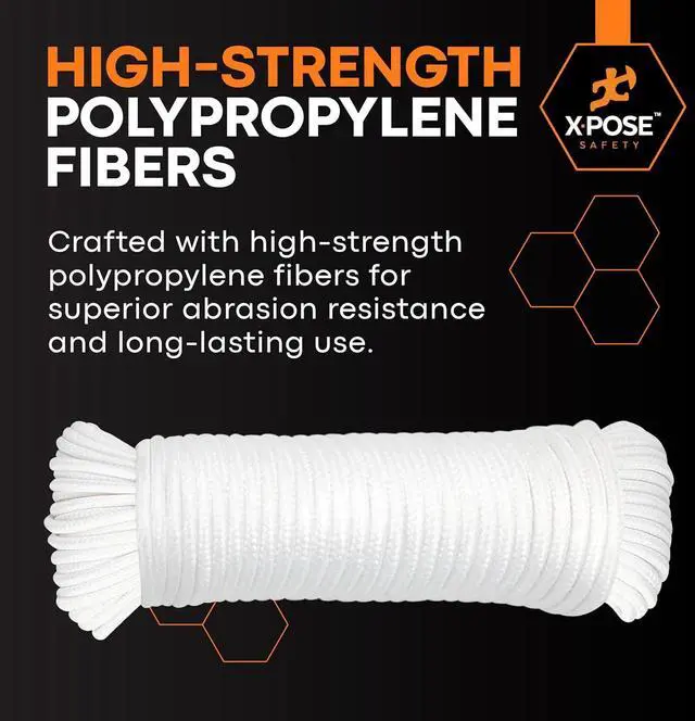 Alt view image 5 of 7 - Xpose Safety Diamond Braided Clothesline Rope 6/32" x 100 ft, White Polypropylene Heavy Duty Braided Cord for Clothesline, Camping, Tents, Flagpole, Hoist, Pulley & Outdoor Use, 1 Pack