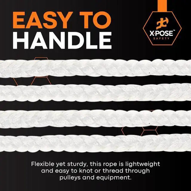 Alt view image 6 of 7 - Xpose Safety Diamond Braided Clothesline Rope 6/32" x 100 ft, White Polypropylene Heavy Duty Braided Cord for Clothesline, Camping, Tents, Flagpole, Hoist, Pulley & Outdoor Use, 1 Pack
