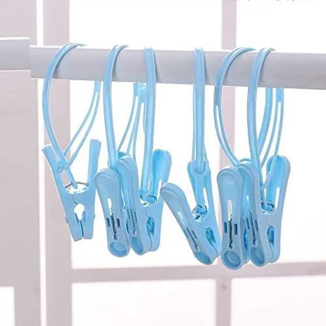 Alt view image 3 of 5 - 24Pcs Clothes Pins with Plastic Rope, Clothesline Drying Clothing Clips | Clothes Pins for Photo Craft Painting Display, 12pcs Blue 12pcs White