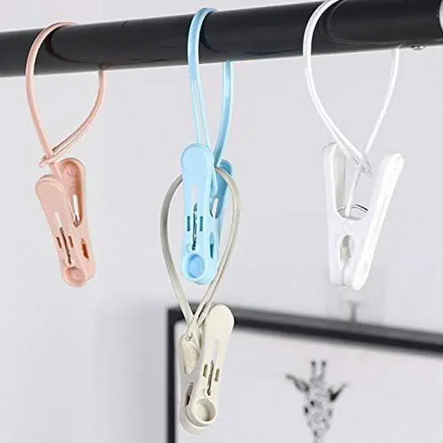 Alt view image 4 of 5 - 24Pcs Clothes Pins with Plastic Rope, Clothesline Drying Clothing Clips | Clothes Pins for Photo Craft Painting Display, 12pcs Blue 12pcs White