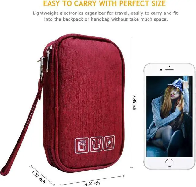 Alt view image 3 of 7 - Electronic Organizer Bag Cable Organizer Travel Cord Organizer Case Pouch Portable Carrying Case for Charger Hard Drive Earphone USB SD Card (Red)
