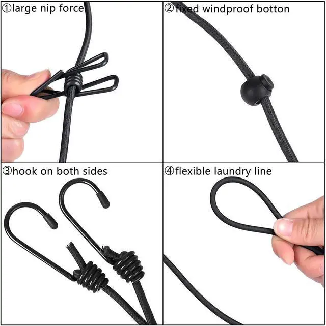 Alt view image 4 of 7 - 2 Pack Portable Clothesline with 12 Clothespins, Travel Clothesline Stretchy Retractable Elastic Laundry Clothes Line for Backyard, Vacation Hotel, Balcony Clothes Drying Line (Black+Blue)