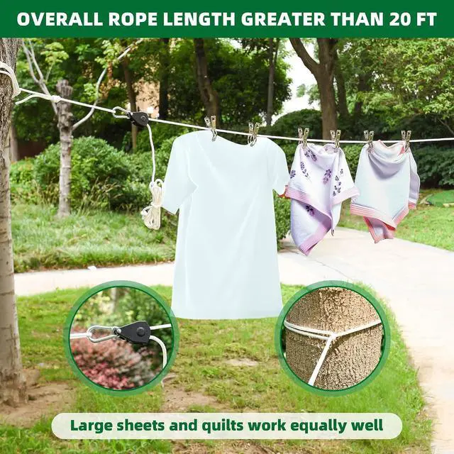 Alt view image 5 of 6 - Retractable Travel Clothesline, Heavy Duty Clothes Line Rope with Adjustable Pulley and Carabiner Rope for Outdoor Camping Indoor Home Travel Clothes Drying 16.5FT