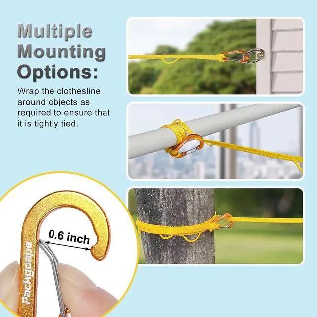 Alt view image 6 of 7 - Portable Travel Clothesline, Windproof Clothes Laundry Line with Clothespins & Hang Holes, Indoor & Outdoor Clothes Drying Rope for Hotel, Backyard,Cruise Ships, Camping (Yellow, 12.5 Ft)