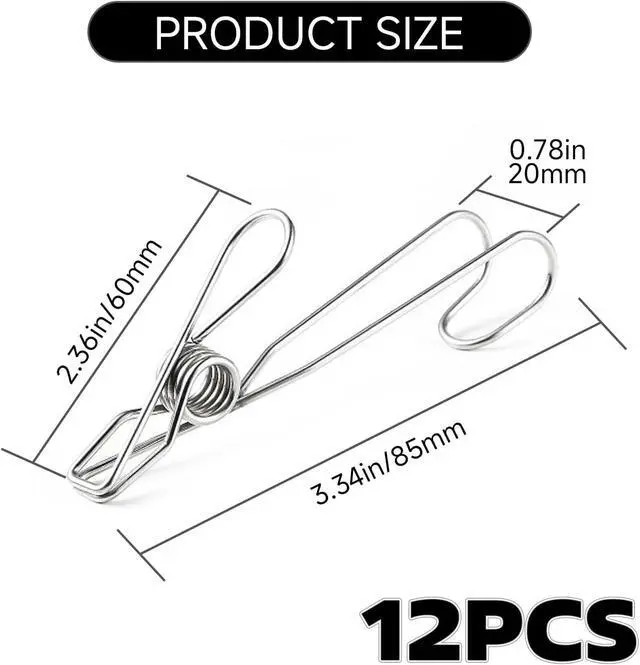 Alt view image 2 of 6 - 12 Pack Long Tail Clip with Hooks Clothes Pin, Cord Clothes Pins Hanging Peg Clips Utility Clips for Laundry Outdoor Clothesline Kitchen Camping