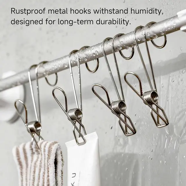 Alt view image 6 of 6 - 12 Pack Long Tail Clip with Hooks Clothes Pin, Cord Clothes Pins Hanging Peg Clips Utility Clips for Laundry Outdoor Clothesline Kitchen Camping