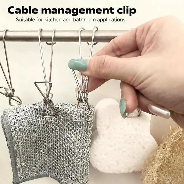 Alt view image 5 of 6 - 12 Pack Long Tail Clip with Hooks Clothes Pin, Cord Clothes Pins Hanging Peg Clips Utility Clips for Laundry Outdoor Clothesline Kitchen Camping