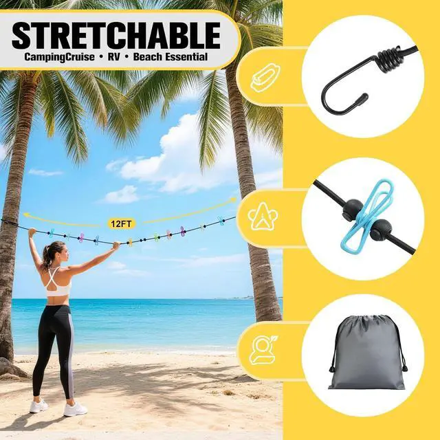 Alt view image 3 of 7 - Clothesline Camping Essentials, Elastic Travel Clothes Line Camping Gear for Outdoor Glamping, Cruise and RV Must Haves, 1 Count