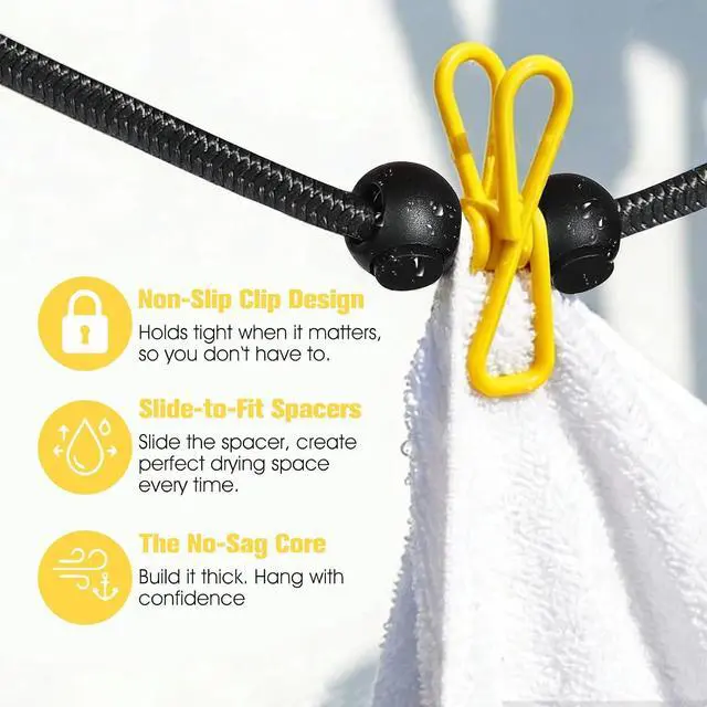 Alt view image 4 of 7 - Clothesline Camping Essentials, Elastic Travel Clothes Line Camping Gear for Outdoor Glamping, Cruise and RV Must Haves, 1 Count