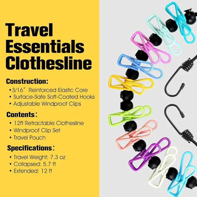 Alt view image 5 of 7 - Clothesline Camping Essentials, Elastic Travel Clothes Line Camping Gear for Outdoor Glamping, Cruise and RV Must Haves, 1 Count