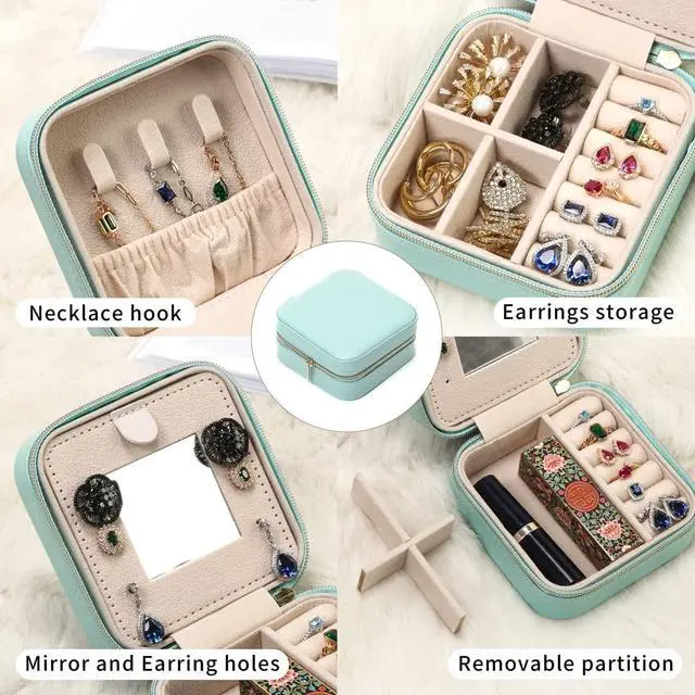 Alt view image 5 of 7 - TRODANCE Jewelry Case with Mirror, Small Travel Jewelry Organizer, Portable Mini Storage Box for Rings, Earrings, Necklaces, Gift for Mother Mom, Girl, Daughter, Sisters, Bridesmaids (Blue)