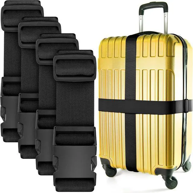 Main image of Luggage Straps for Suitcases - TSA Approved - Black, 4 PK - Premium Nylon Belts for Suitcase, Briefcase & Travel Bag - Adjustable Strap Length 46" - 78"