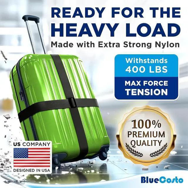 Alt view image 2 of 7 - Luggage Straps for Suitcases - TSA Approved - Black, 4 PK - Premium Nylon Belts for Suitcase, Briefcase & Travel Bag - Adjustable Strap Length 46" - 78"