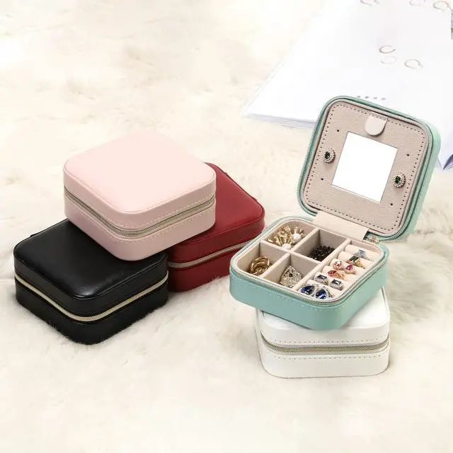 Alt view image 7 of 7 - TRODANCE Jewelry Case with Mirror, Small Travel Jewelry Organizer, Portable Mini Storage Box for Rings, Earrings, Necklaces, Gift for Mother Mom, Girl, Daughter, Sisters, Bridesmaids (Blue)