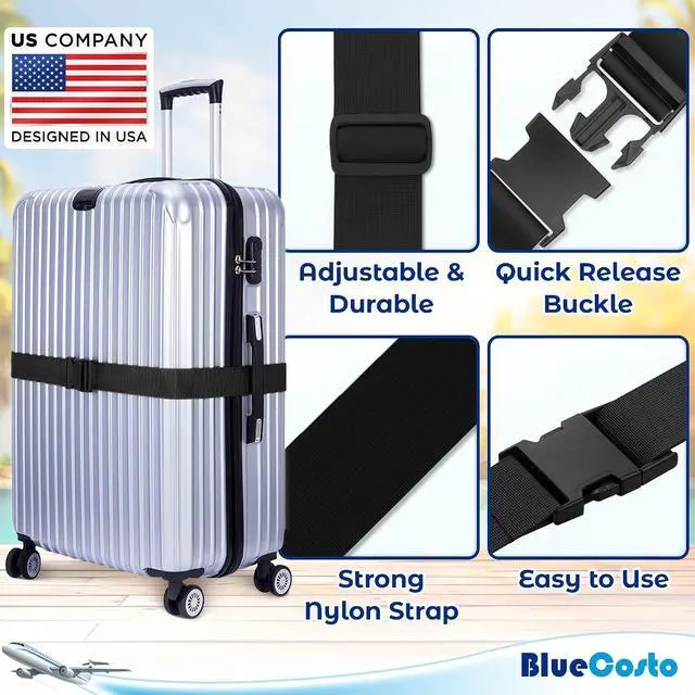 Alt view image 6 of 7 - Luggage Straps for Suitcases - TSA Approved - Black, 4 PK - Premium Nylon Belts for Suitcase, Briefcase & Travel Bag - Adjustable Strap Length 46" - 78"