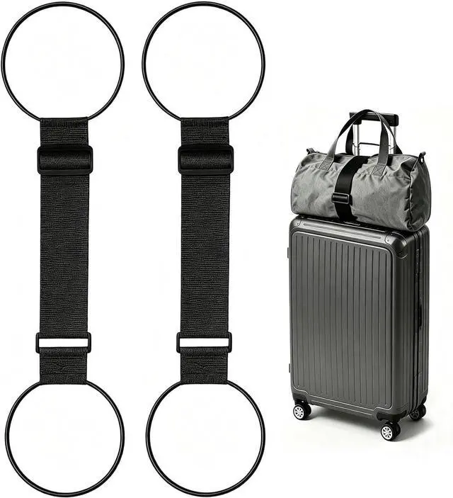 Main image of Luggage Straps for Suitcases, Extended Adjustable Luggage Connector Straps, Portable Luggage Attachment Strap, Elastic Loop, Handbag Backpack Fixing Belt for Suitcase Handle (2 Black)