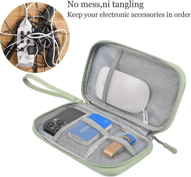 Alt view image 6 of 7 - CAAORDKSO Small Cable Organizer Bag, Travel Cord Charger Organizer Case Waterproof Accessories Pouch, Electronic Carrying Case Bag for Cable, Cord, Charger, Phone, Power Bank, Earphone (Mint Green)