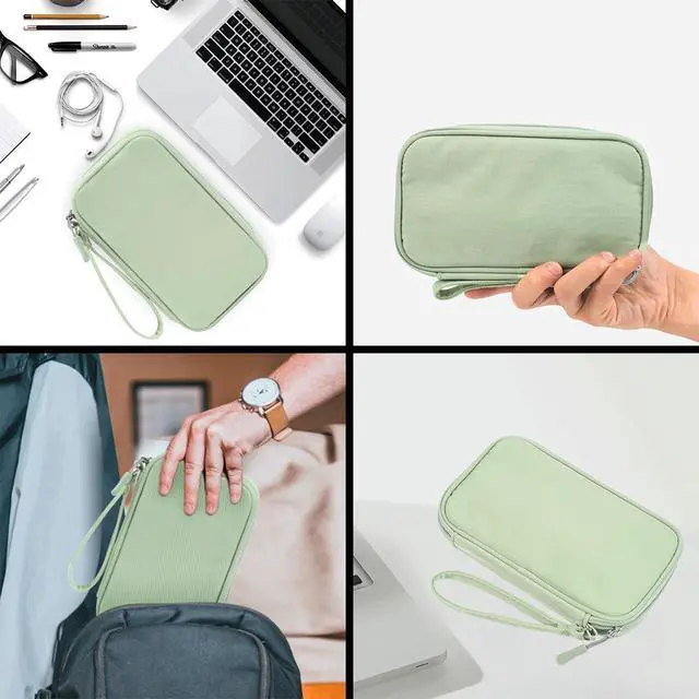 Alt view image 7 of 7 - CAAORDKSO Small Cable Organizer Bag, Travel Cord Charger Organizer Case Waterproof Accessories Pouch, Electronic Carrying Case Bag for Cable, Cord, Charger, Phone, Power Bank, Earphone (Mint Green)