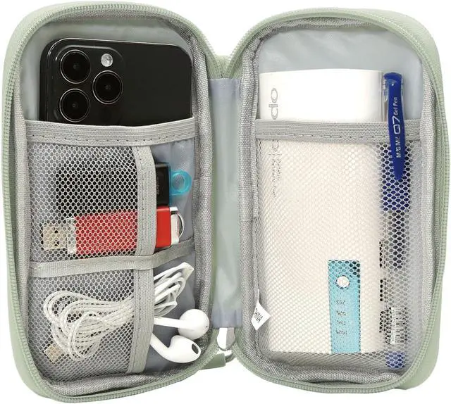 Alt view image 4 of 7 - CAAORDKSO Small Cable Organizer Bag, Travel Cord Charger Organizer Case Waterproof Accessories Pouch, Electronic Carrying Case Bag for Cable, Cord, Charger, Phone, Power Bank, Earphone (Mint Green)