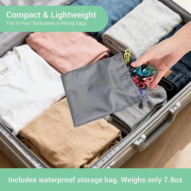 Alt view image 6 of 7 - Retractable Portable Travel Clothesline with 12 Clips | Indoor Outdoor, Clothes Drying Rack, For Hotel, Cruise, Camping Accessories