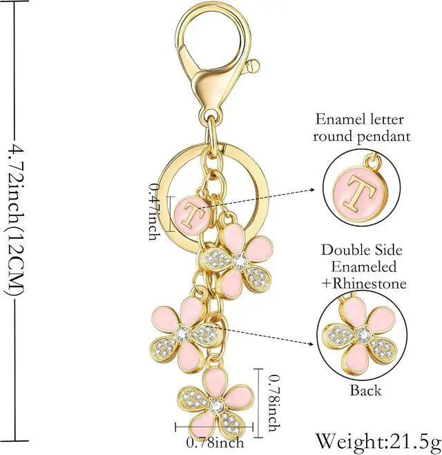 Alt view image 2 of 7 - XGALBLA Cute Flower Crystals Rhinestone Initial Letter Keychain for Women, Bag Charms Bling Sparkly Enameled Keychain Handbag