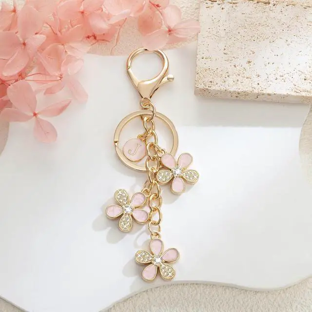 Alt view image 3 of 7 - XGALBLA Cute Flower Crystals Rhinestone Initial Letter Keychain for Women, Bag Charms Bling Sparkly Enameled Keychain Handbag