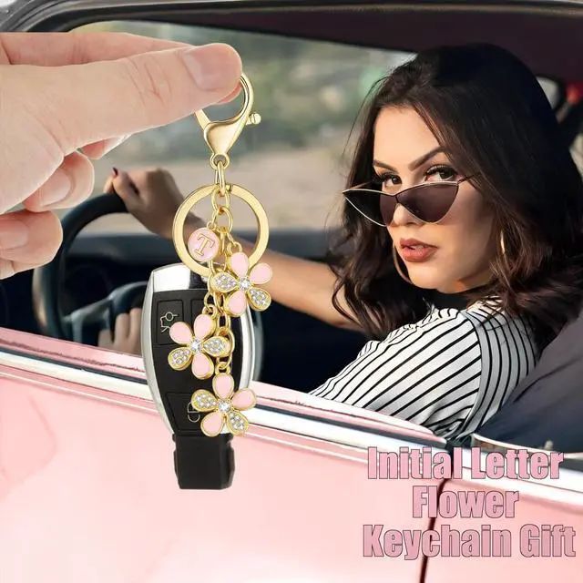 Alt view image 4 of 7 - XGALBLA Cute Flower Crystals Rhinestone Initial Letter Keychain for Women, Bag Charms Bling Sparkly Enameled Keychain Handbag
