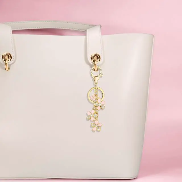 Alt view image 5 of 7 - XGALBLA Cute Flower Crystals Rhinestone Initial Letter Keychain for Women, Bag Charms Bling Sparkly Enameled Keychain Handbag