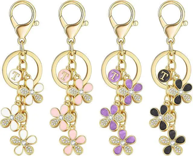 Alt view image 7 of 7 - XGALBLA Cute Flower Crystals Rhinestone Initial Letter Keychain for Women, Bag Charms Bling Sparkly Enameled Keychain Handbag